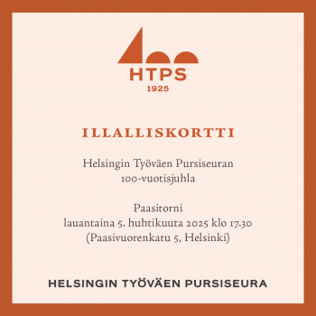 HTPS 100-vuotisjuhlan illalliskortti